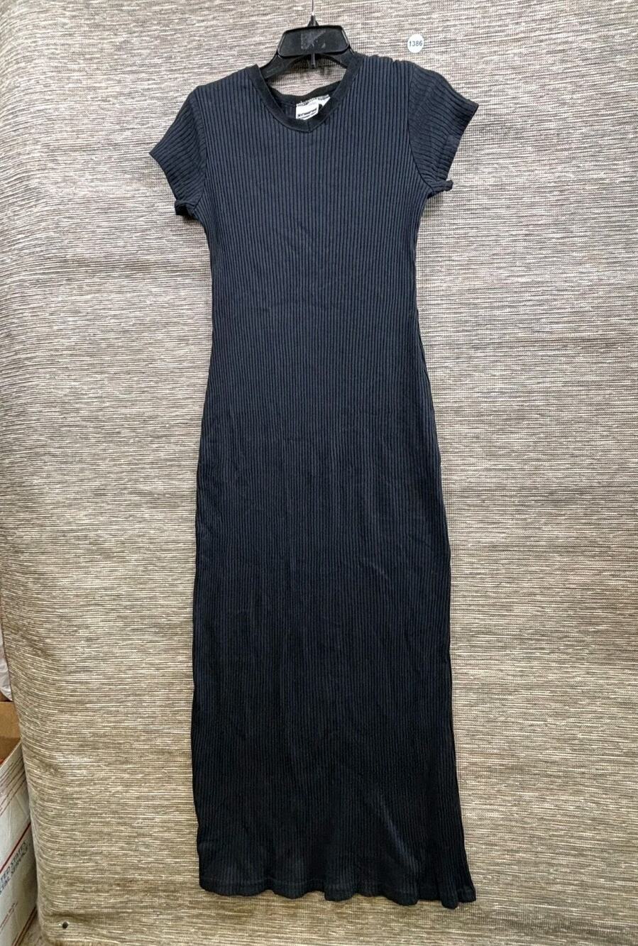 VTG Xhilaration Gothic Maxi Fitted Bodycon Ribbed Dress Juniors L Black V-Neck
